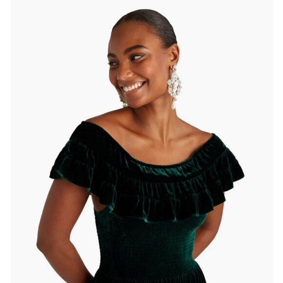 💕HILL HOUSE💕 The Akilah Nap Dress ~ Emerald Green Velvet Small S NWT - Picture 4 of 16